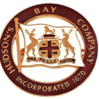Photo of Vintage Hudson's Bay Company HBC Coat of Arms Enamel Pin 1.5" Maroon Gold