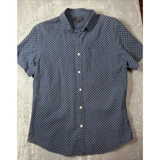 Photo of Banana Republic Shirt Men Medium Navy Blue Linen Blend Geometric Short Sleeve