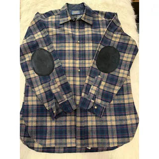 Photo of Vintage 1970s Pendleton Woolen Mills Plaid Flannel Shirt with Elbow Patches L