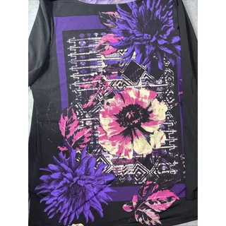 Photo of Susan Graver Women Med Black Floral Graphic Tunic Scoop Neck Artsy Office