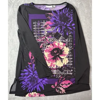 Photo of Susan Graver Women Med Black Floral Graphic Tunic Scoop Neck Artsy Office