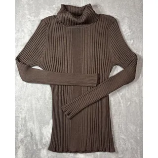 Photo of POUT Women’s Size L Brown Ribbed Turtleneck Sweater Top Y2K Emo Goth Scene