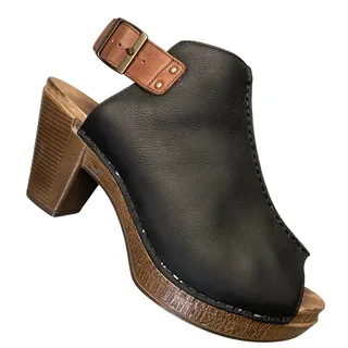 Photo of Dansko Heel Mule Women Sz 40 EU 9 US Black Leather Ankle Strap Peep Toe