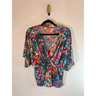 Photo of BomBom Floral Surplice Flutter Sleeve Top peplum cottagecore casual size Large