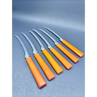 Photo of Vintage Butterscotch Bakelite Tomato Steak Knive Set Up 6 CM Kitchen Flatware