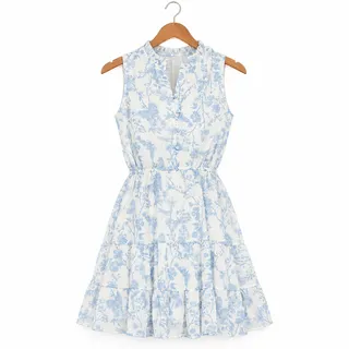 Photo of Steve Madden Finley Dress Faded Blue Pleated Ruffle NWT Size XS