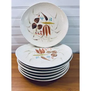 Photo of 6 Vintage Red Wing Pottery Random Harvest Lunch / Salad Plates 8.5" Futura MCM