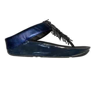Photo of Fitflop Sandals Women Sz 6 Blue Sapphire Cha Cha Beaded Fringe 