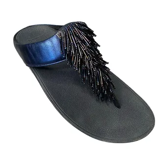 Photo of Fitflop Sandals Women Sz 6 Blue Sapphire Cha Cha Beaded Fringe 