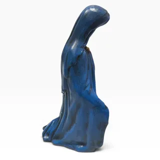 Photo of Vintage 1970s Holland Mold Virgin Mary Ceramic Figurine Hand Painted Blue Green