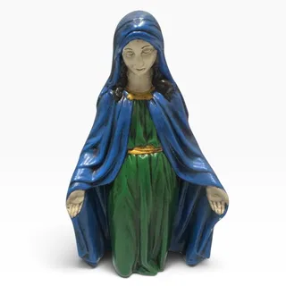 Photo of Vintage 1970s Holland Mold Virgin Mary Ceramic Figurine Hand Painted Blue Green