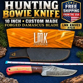 Photo of Hunting Bowie Knife 10 Inch Custom Made Forged Damascus Blade LMK Knives #7639