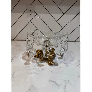 Photo of Loevsky & Loevsky crystal compote centerpiece bowl glass prisms gold base 1973