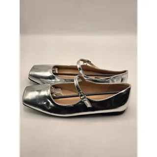 Photo of Women's Silver Mary Jane Flats Size US 8 EU 40 Square Toe Metallic
