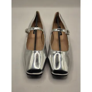 Photo of Women's Silver Mary Jane Flats Size US 8 EU 40 Square Toe Metallic