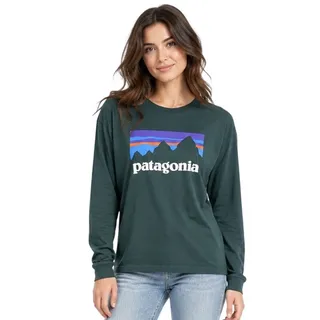 Photo of Patagonia Fitz Roy Logo Long Sleeve T-Shirt Green EUC Size Large