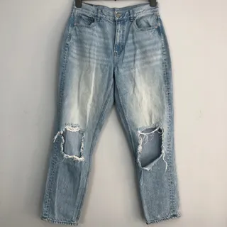Photo of American Eagle Mom Jeans Womens 8 Light Wash Blue Denim High Rise Distressed