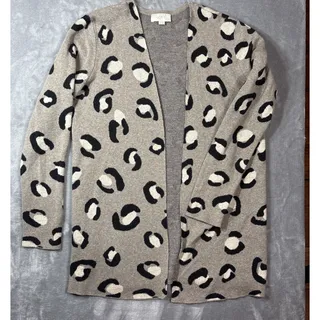 Photo of LOFT Leopard Print Cardigan Women XS Open Front Lightweight Classic 100% Cotton