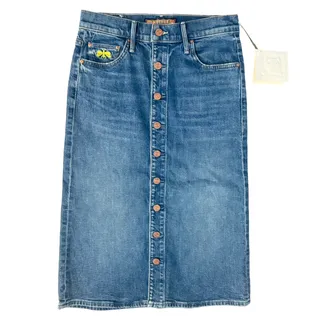 Photo of Mother La DoubleJ Button Vagabond Embroidered Blue Denim Midi Skirt Size 25 NEW