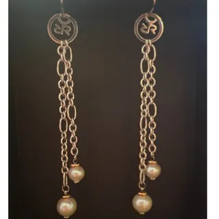 Photo of NIB REBECCA Steel Bronze Pearl Chain Dangle Earrings