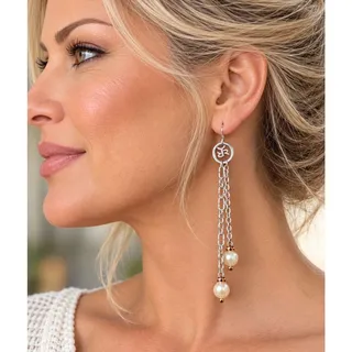 Photo of NIB REBECCA Steel Bronze Pearl Chain Dangle Earrings