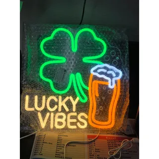 Photo of Lucky Vibes LED Neon Sign Shamrock Pint Glass Wall Light USB New Open Box