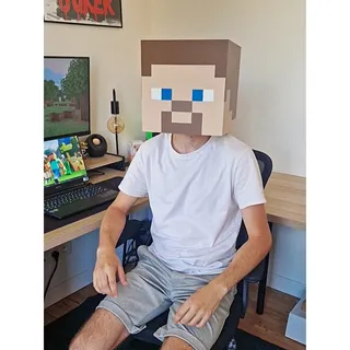 Photo of Minecraft Steve Minecraft Full Head Overhead Mask One Size Brown/Beige/Blue