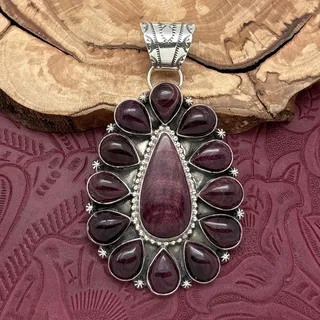 Photo of AARON TALLIS Navajo Sterling Silver Purple Spiny Oyster Teardrop Cluster Pendant