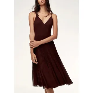Photo of NWT Wilfred Beaune Pleated Wrap Midi Dress XXS Truffle Brown Wedding Guest