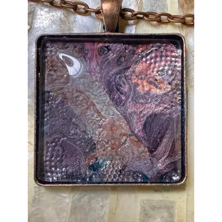 Photo of Handmade Abstract Painted Cabochon Pendant Necklace 30”