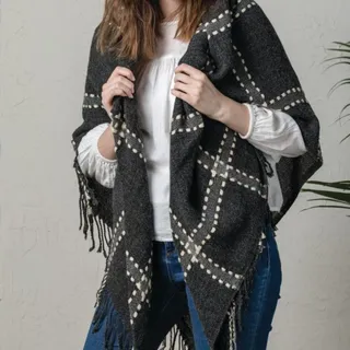 Photo of Black Charcoal Triangle Shawl Wrap One Size Fringe Acrylic Lightweight