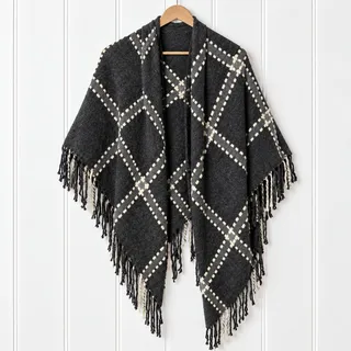 Photo of Black Charcoal Triangle Shawl Wrap One Size Fringe Acrylic Lightweight