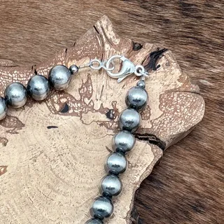 Photo of SOUTHWEST STYLE Sterling Silver 10mm Round Machine Made Bead Necklace 24.25"
