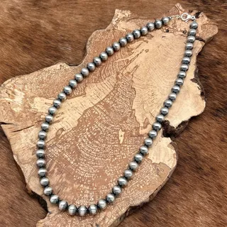 Photo of SOUTHWEST STYLE Sterling Silver 10mm Round Machine Made Bead Necklace 24.25"