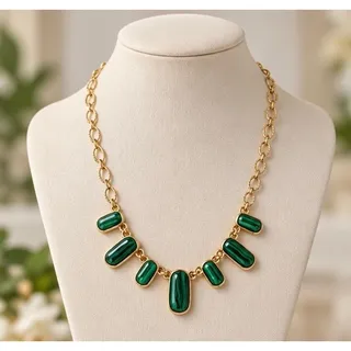 Photo of NWT Plunder Faux Malachite Gold Tone Necklace 16–19”