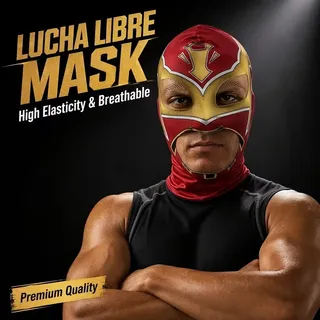 Photo of RED GOLD MEXICAN LUCHA WRESTLING MESH OVER THE HEAD HALLOWEEN MASK NEW