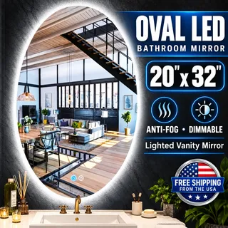 Photo of Oval LED Bathroom Mirror 20" x 32" Anti-Fog Dimmable Lighted Vanity Mirror