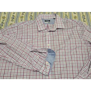 Photo of IZOD Pink Blue Plaid Button Shirt Long Sleeve Stretch Slim Fit 17.5 34/35