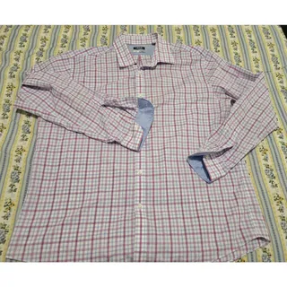 Photo of IZOD Pink Blue Plaid Button Shirt Long Sleeve Stretch Slim Fit 17.5 34/35