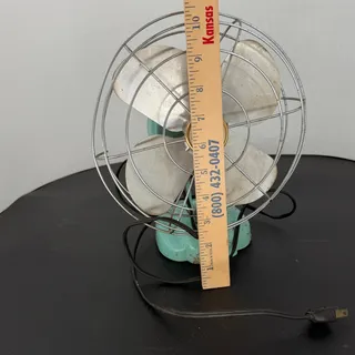 Photo of Vintage Wizard Deluxe Western Auto Metal Desk Fan Mint Turquoise 1950s Quiet Running Retro Home Office Decor Gift