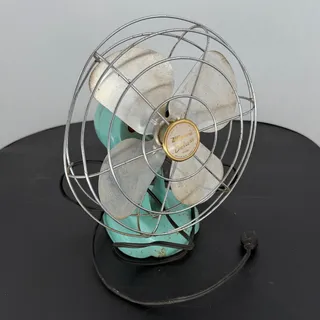 Photo of Vintage Wizard Deluxe Western Auto Metal Desk Fan Mint Turquoise 1950s Quiet Running Retro Home Office Decor Gift