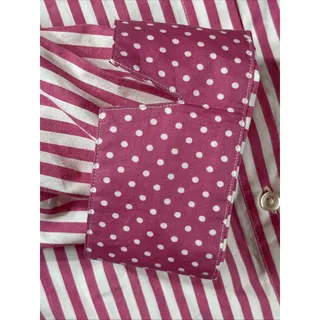 Photo of Lemon Grass Womens Shirt Pink/White Stripe PolkaDot Trim Cotton 3/4 Sleeves Sz L