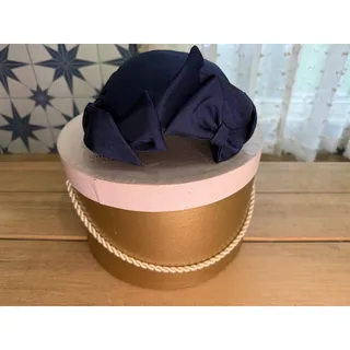 Photo of Vintage Blums Vogue Chicago Navy Grosgrain Ribbon Bow Cocktail Hat and Hat Box