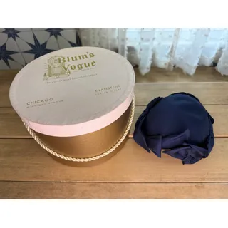Photo of Vintage Blums Vogue Chicago Navy Grosgrain Ribbon Bow Cocktail Hat and Hat Box