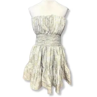 Photo of ByTimo A-Line Mini Dress Ruffled Hem Strapless Floral Brocade Blue Gold L NWOT