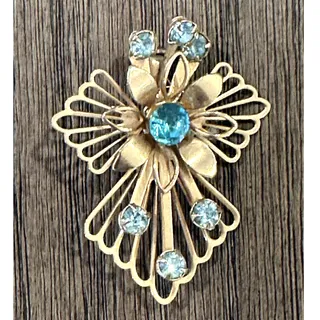 Photo of Vintage Yellow Tome Blue Stone Cross Broach/Pin