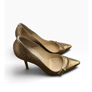 Photo of Jimmy Choo gold textured metallic snake-embossed leather pumps size 35