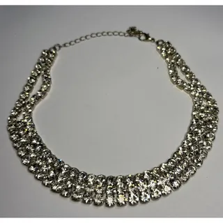 Photo of Clear Rhinestone Collar Necklace Silver Tone Multi Row Bridal Statement
