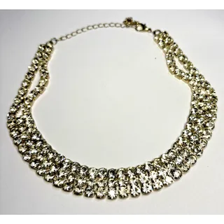 Photo of Clear Rhinestone Collar Necklace Silver Tone Multi Row Bridal Statement