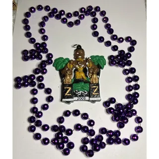 Photo of Zulu Mardi Gras Beads Pendant 2003 King skulls witch doctor Leopard necklace vtg